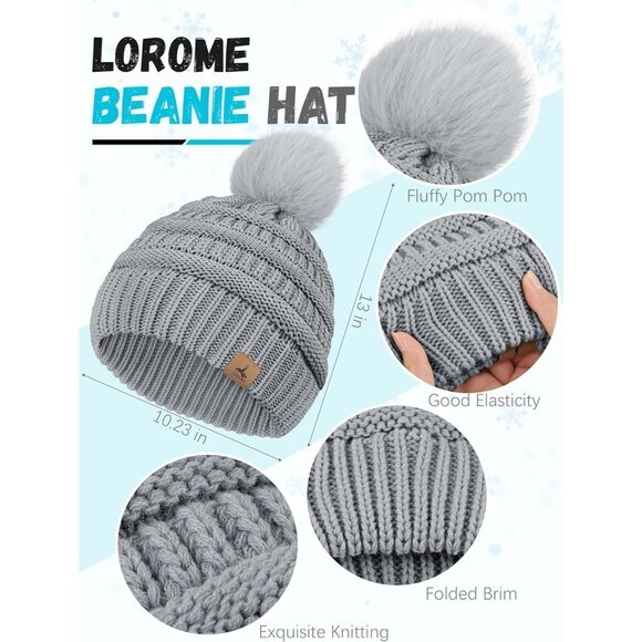 Women Light Gray Knit Beanie Hat, Gloves, Scarf & Ear Warmer Set - Winter - Picture 2 of 7